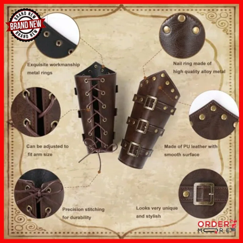 Adjustable Faux Leather Viking Belt Set with Pouch & Bracers